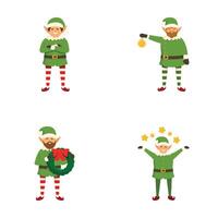 Set of festive elves in various poses vector