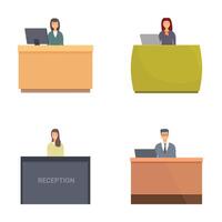 Reception desk collection with attendants vector
