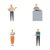 Set of cartoon senior characters engaged in various activities vector