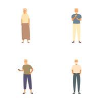 Senior citizens using technology illustration set vector