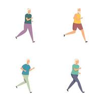 Set of active senior men running illustrations vector