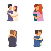 Various couples embracing in affectionate hugs vector
