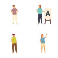 Set of diverse cartoon characters in everyday poses vector