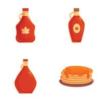 Maple syrup bottles and pancakes illustration set vector