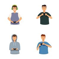 Diverse gamers with controllers illustration set vector
