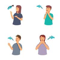 Set of people expressing fear and disgust with toy gun vector