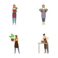 Set of illustrations of people with plants vector