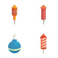 Set of cartoon firework rockets and bomb vector