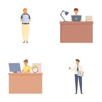 Set of office workers engaged in daily tasks vector