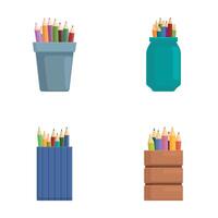 Set of colored pencils in different holders vector