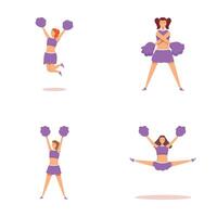 set of female cheerleaders with pompoms in various poses vector