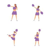 Set of four illustrations featuring a cheerleader in various dynamic poses vector