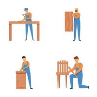 Set of carpenters at work illustrations vector