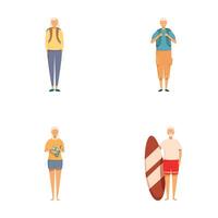 Set of four illustrations showing an elderly man in various outfits and activities vector