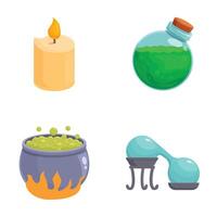 Magic potion ingredients and tools set vector