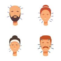 Set of cartoon faces with acupuncture needles vector
