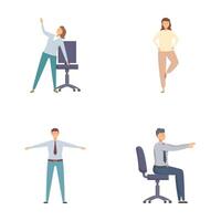 Diverse set of business people performing stretching exercises at work vector