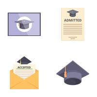 Set of four flat design icons representing graduation and academic achievement vector