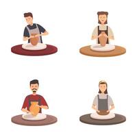 Diverse people practicing pottery on pottery wheels vector
