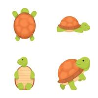 Collection of four adorable and colorful cartoon turtles in various positions vector