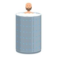 Man relaxing in cryotherapy machine relieving stress and boosting energy vector