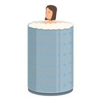 Young woman relaxing in a cryotherapy tank enjoying wellness treatment vector