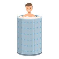 Young man experiencing discomfort while taking cryotherapy session vector