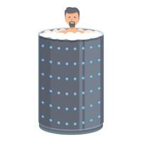 Bearded man relaxing in a cryotherapy tank experiencing freezing temperatures vector