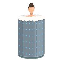 Woman relaxing in cryotherapy machine having beauty treatment vector