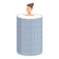 Young woman relaxing in a cryotherapy chamber enjoying wellness treatment vector