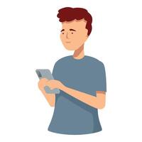 Young man is holding a smartphone, browsing the internet or using a mobile application vector