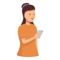 Young woman is smiling while using a smartphone vector