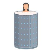 Woman relaxing in a cryotherapy machine having a cryotherapy session vector