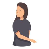 Young woman looking aside and smiling gently with outstretched hand vector