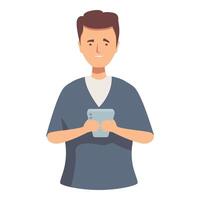 Young man holding his smartphone, typing a text message on the screen vector