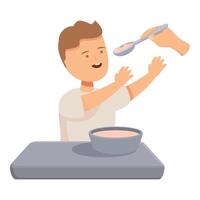 Young boy with a happy expression is being fed with a spoon vector