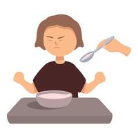 Young girl is refusing to eat the food a parent is trying to feed her vector