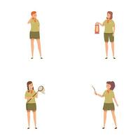 Set of four cartoon adventure characters in action vector