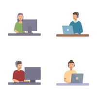 Diverse people working on computers illustration set vector