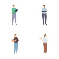 Set of professionals with documents and laptops vector