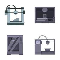 Set of four modern 3d printers in flat design vector