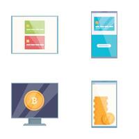 Collection of flat design icons featuring digital banking and cryptocurrency vector