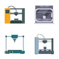 Set of 3d printer icons in flat design vector
