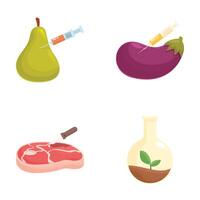 Set of gmo food illustrations with injection syringes vector