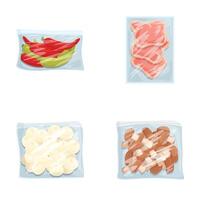 Assorted food ingredients in plastic bags vector