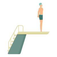 Swimmer standing on diving board preparing to jump into water vector