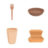 Set of biodegradable cutlery and containers on a white background vector