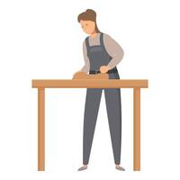 Carpenter woman working wood using plane tool standing at table vector