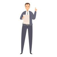 Businessman holding document and pointing up with index finger vector