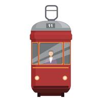 Tram driver looking out window of a red tram vector